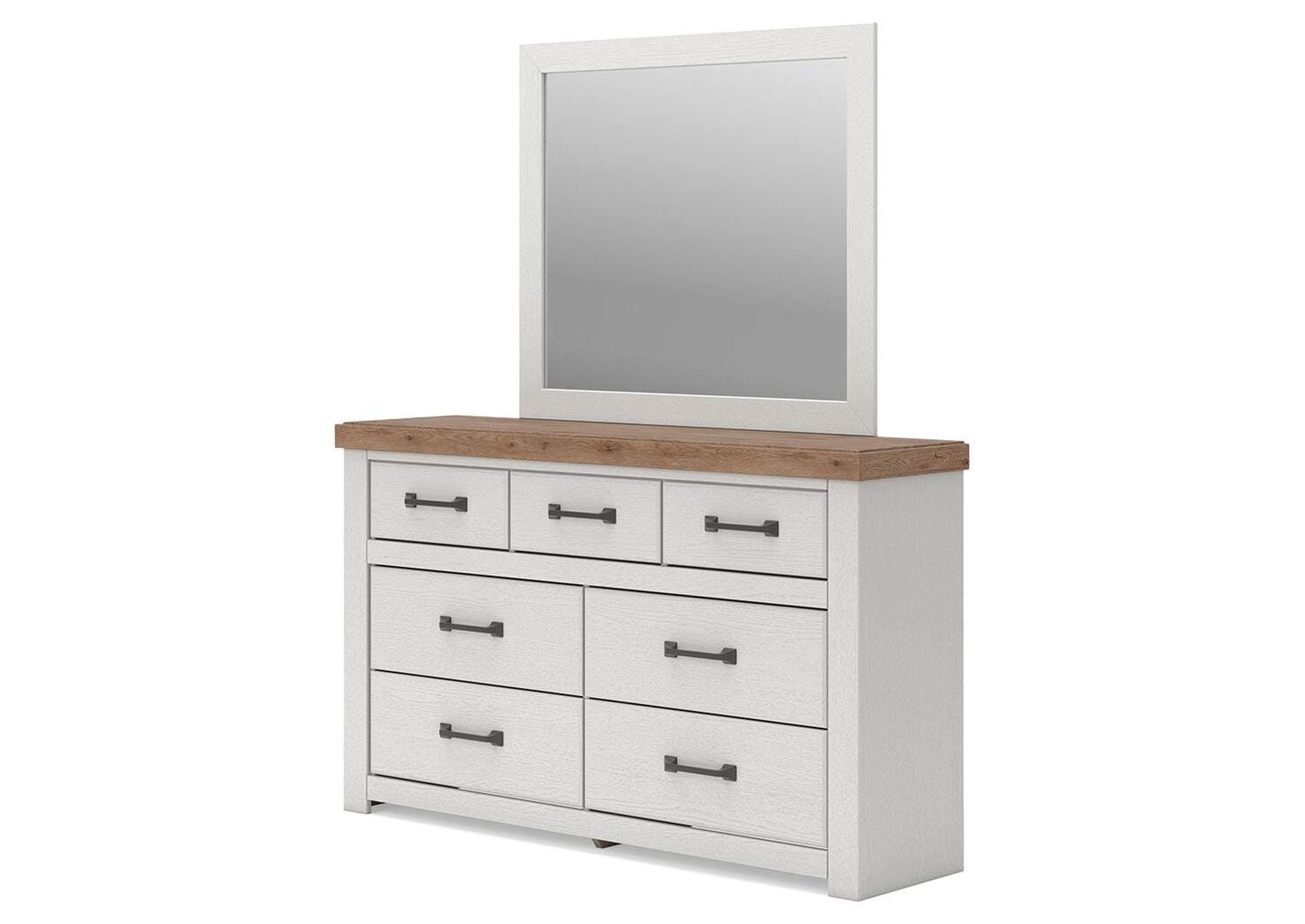 Savonport King Panel Bed with Storage, Dresser and Mirror angled view