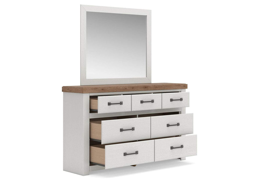 Savonport King Panel Bed with Storage, Dresser and Mirror angled view