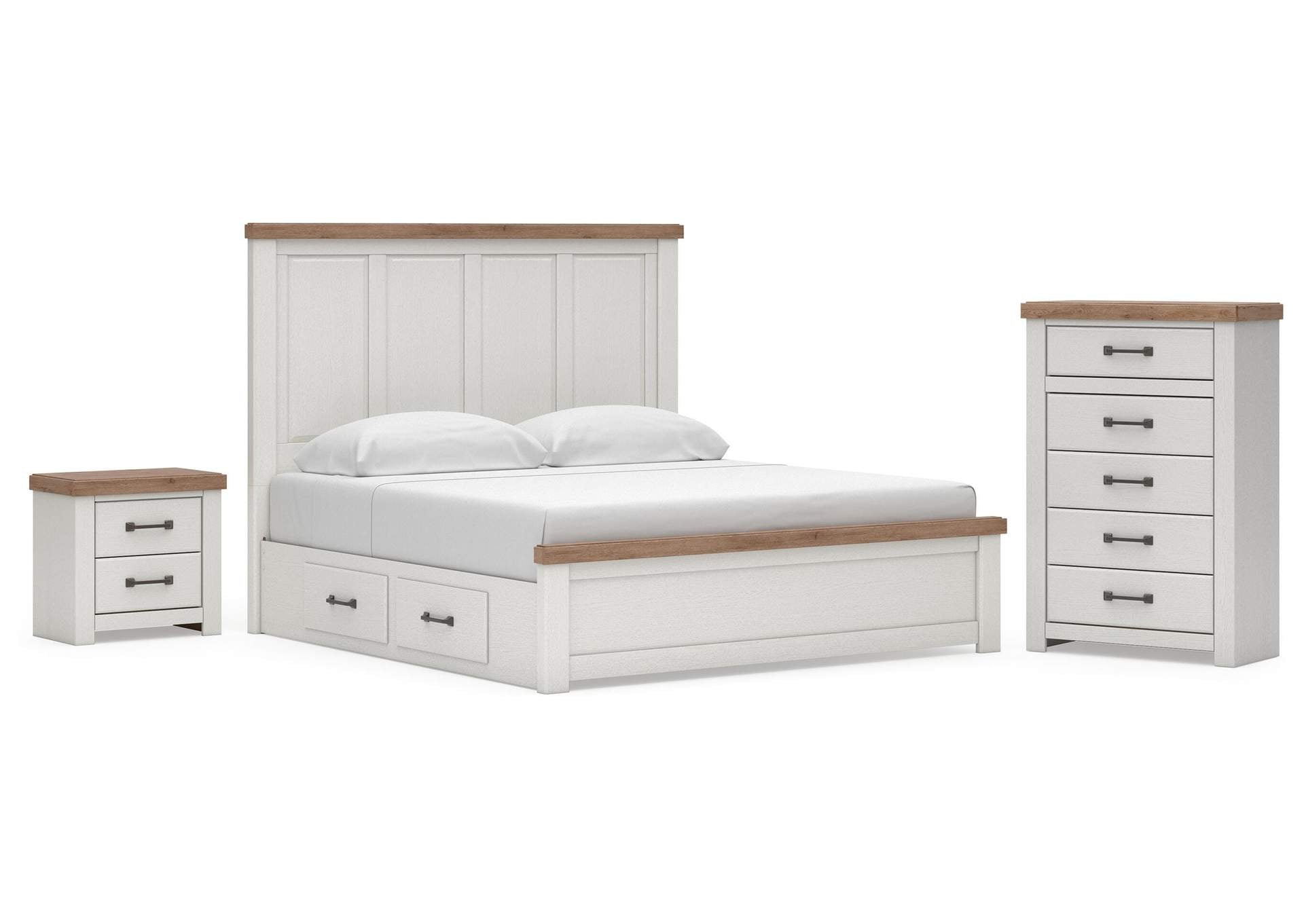 Savonport King Panel Bed with Storage, Chest and Nightstand