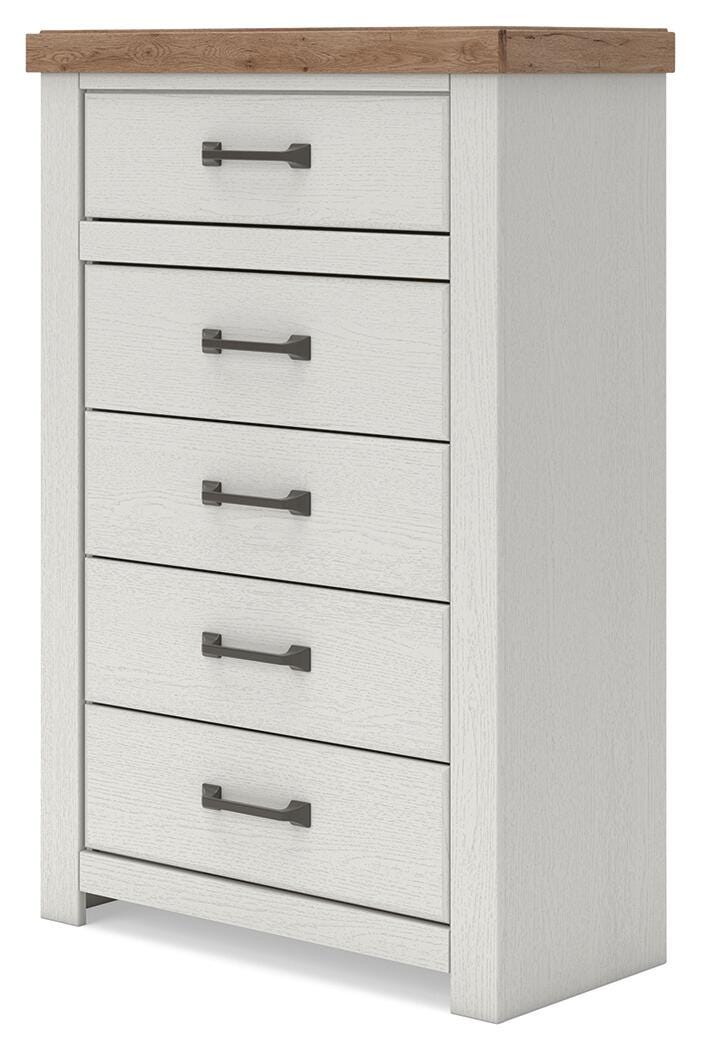 Savonport Chest of Drawers in White/Brown, angle view