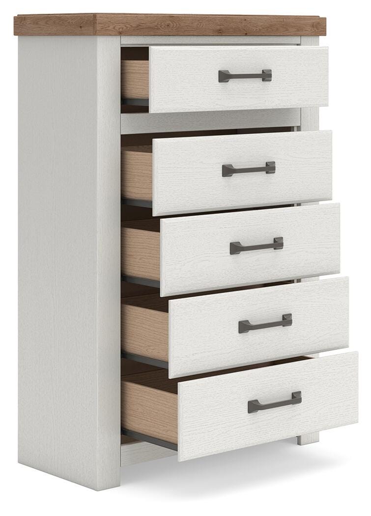 Savonport Chest of Drawers in White/Brown, open view