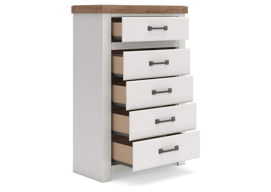 Savonport King Panel Bed with Storage, Dresser, Mirror and Chest angled view