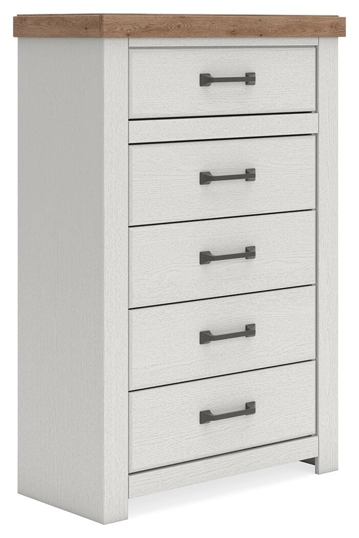 Savonport Chest of Drawers in White/Brown, angle view