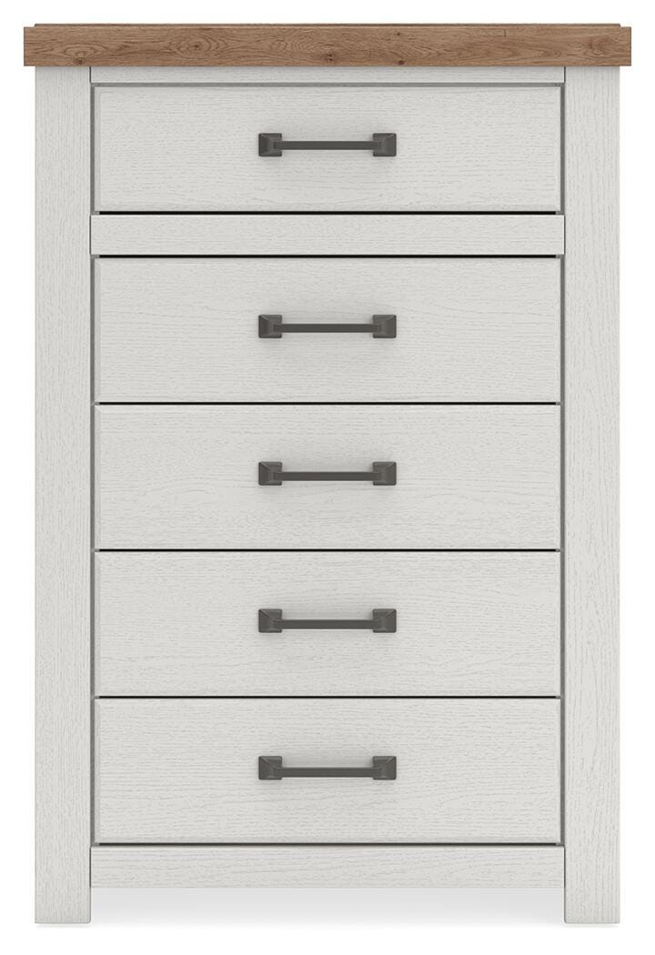 Savonport Chest of Drawers in White/Brown, front view