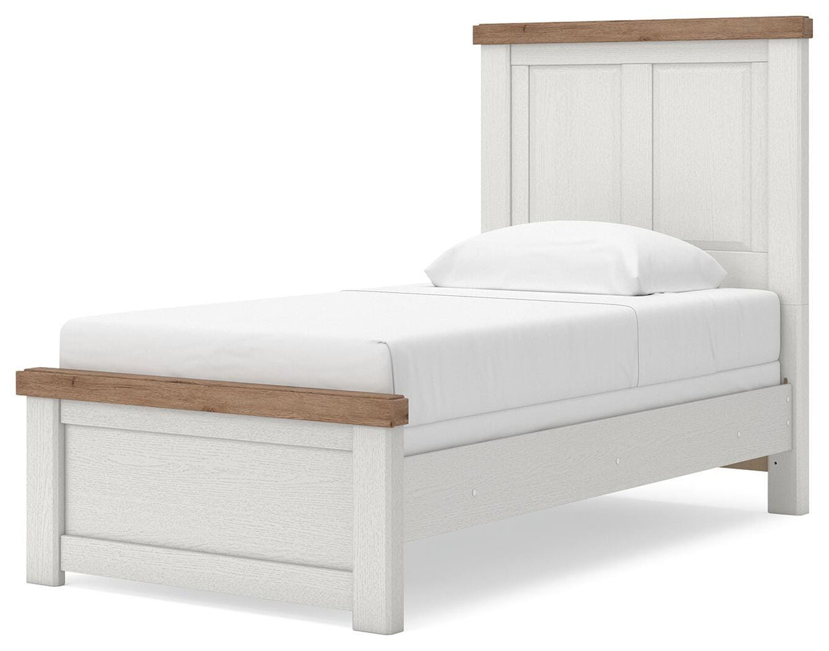 Savonport Twin Panel Bed in White/Brown, angle view
