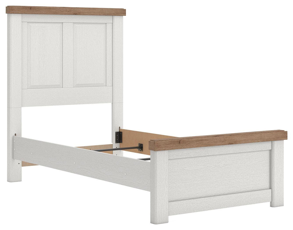 Savonport Twin Panel Bed in White/Brown, angle view