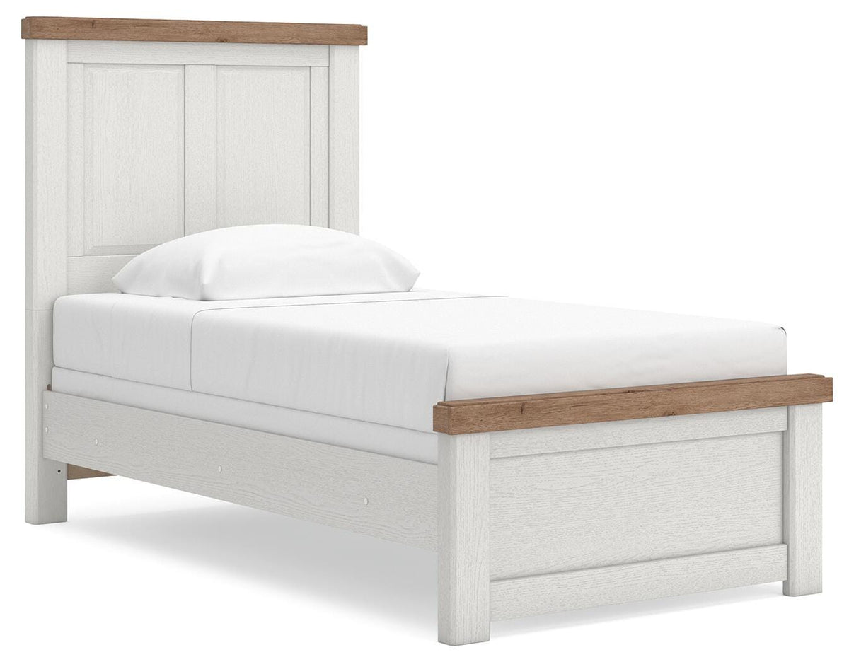 Savonport Twin Panel Bed in White/Brown, angle view