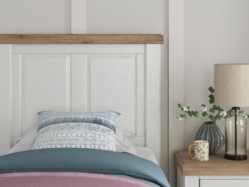 Savonport Twin Panel Bed in White/Brown, detail view
