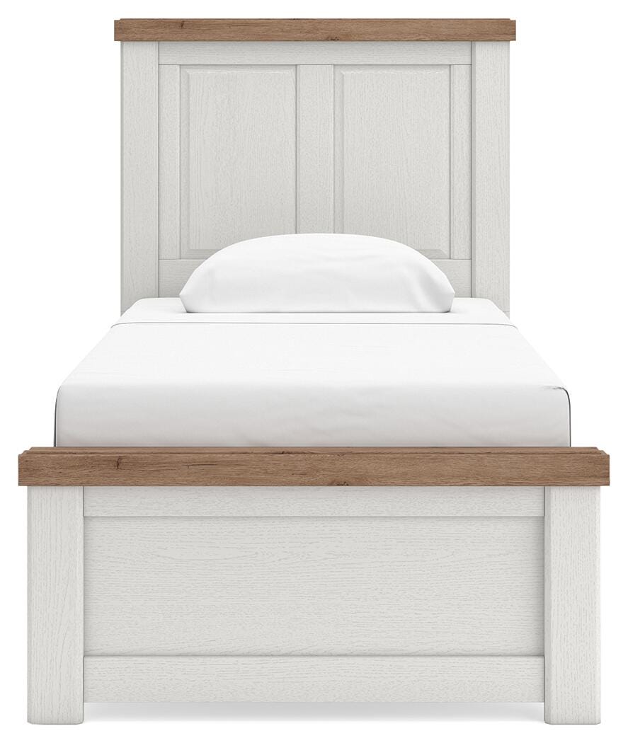 Savonport Twin Panel Bed in White/Brown, front view