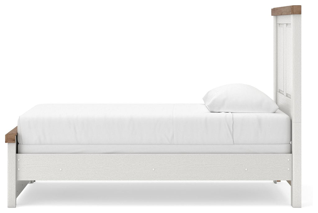 Savonport Twin Panel Bed in White/Brown, alternate side view