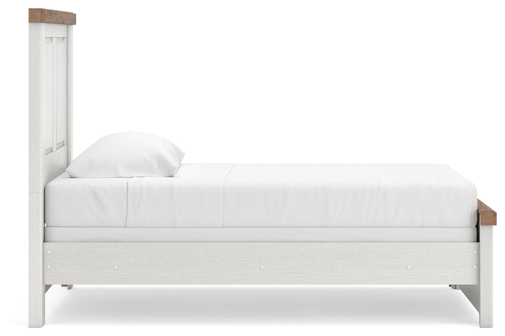 Savonport Twin Panel Bed in White/Brown, side view