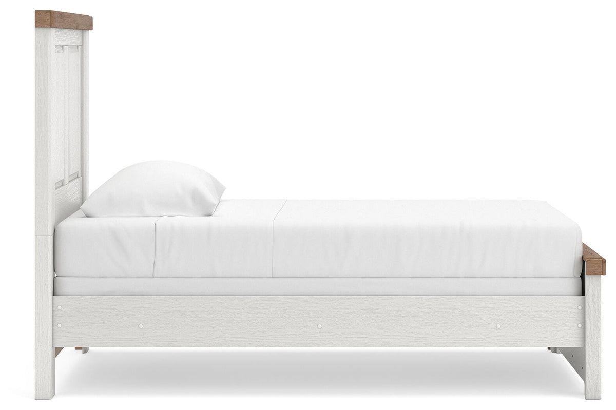 Savonport Twin Panel Bed in White/Brown, side view