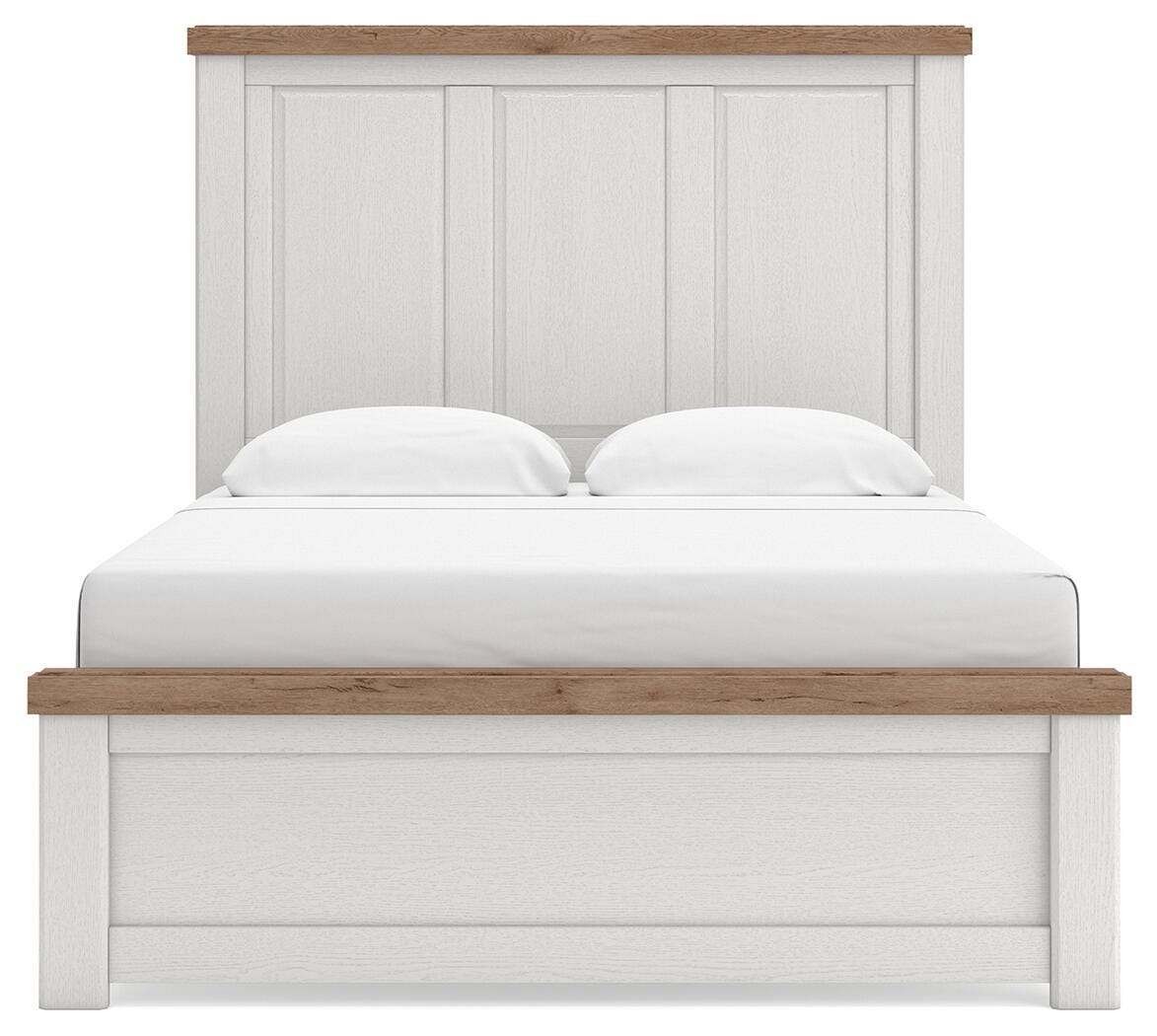 Savonport Queen Panel Bed in White/Brown, front view