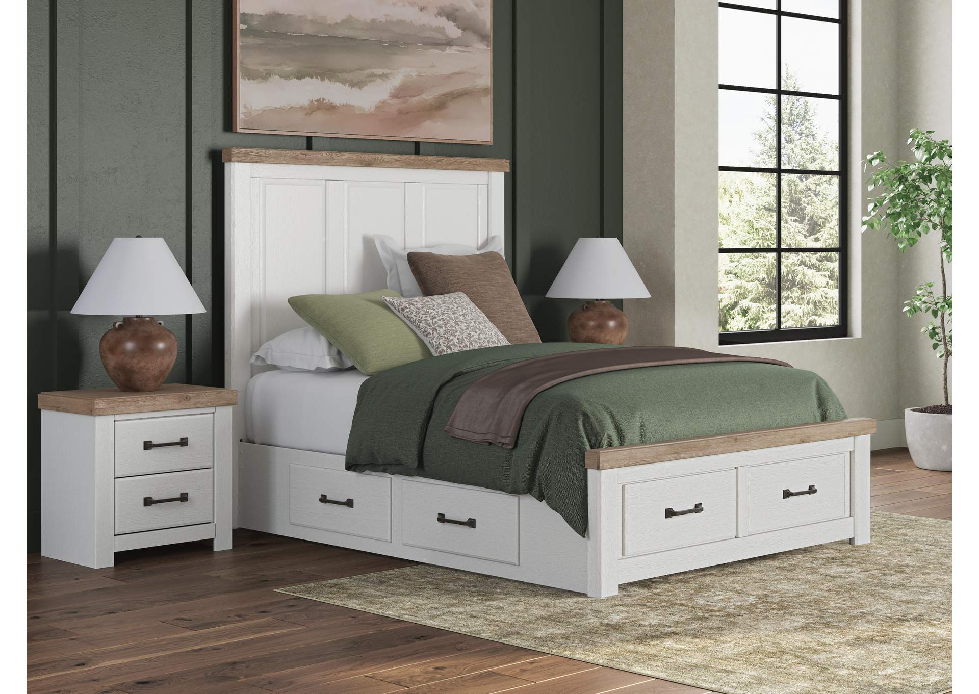 Savonport King Panel Storage Bed, Dresser, Mirror, Chest and Nightstand