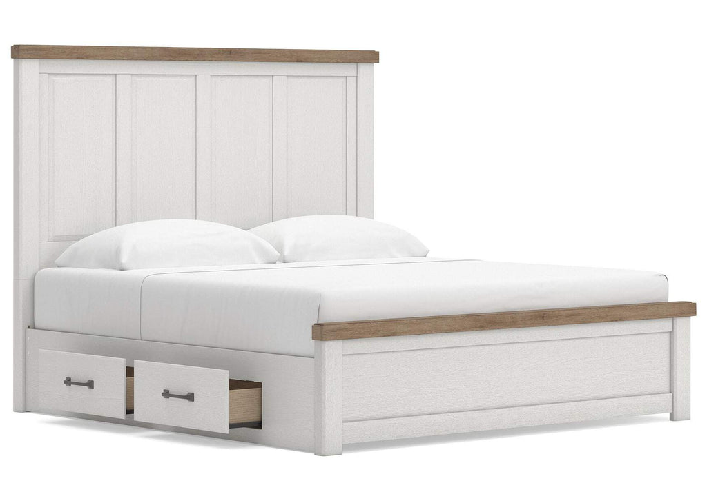 Savonport King Panel Bed with Storage, Dresser, Mirror, Chest and Nightstand angled view