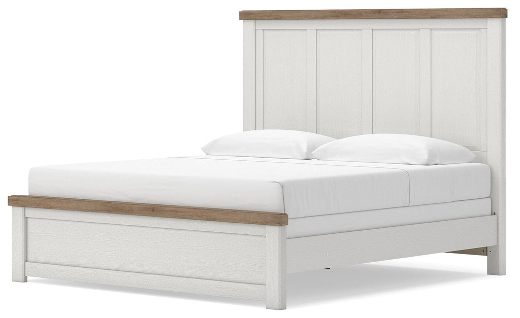 Savonport King Panel Bed in White/Brown, angle view