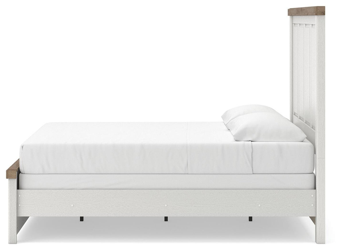 Savonport King Panel Bed in White/Brown, alternate side view