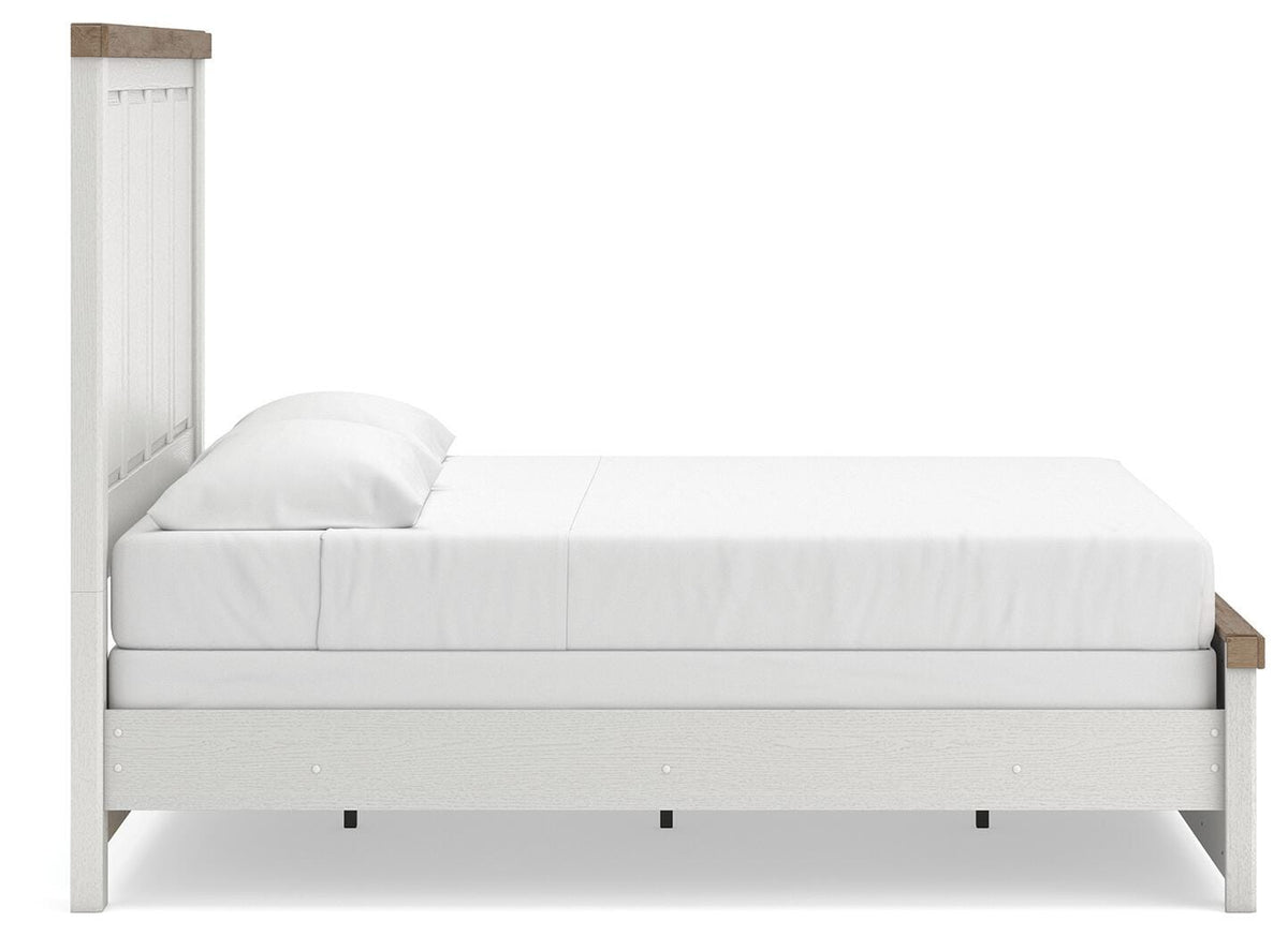 Savonport King Panel Bed in White/Brown, side view