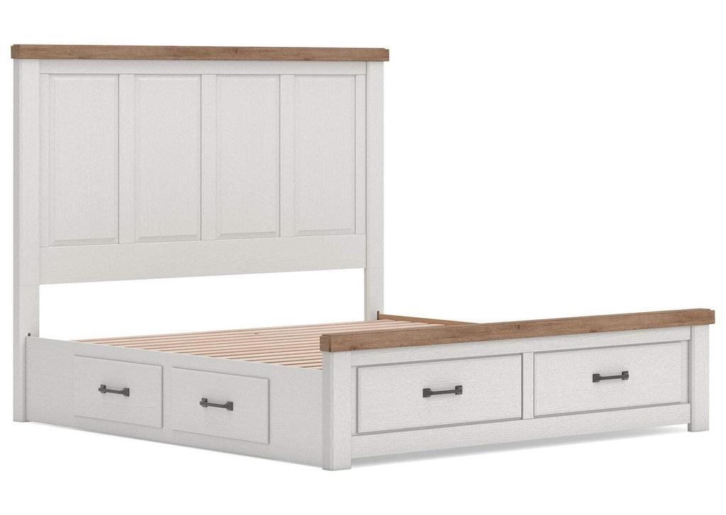 Savonport King Panel Storage Bed. Dresser, Mirror and Nightstand angled view