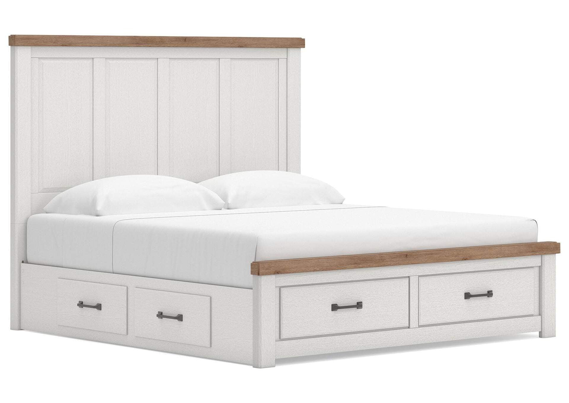 Savonport King Panel Storage Bed. Dresser, Mirror and Nightstand angled view