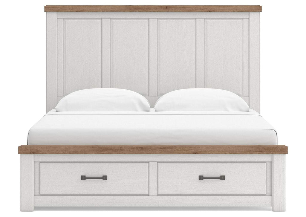 Savonport King Panel Storage Bed. Dresser, Mirror and Nightstand front view