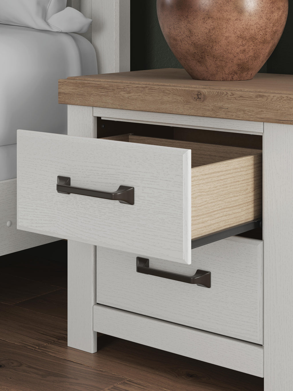Savonport Nightstand in White/Brown, detail view