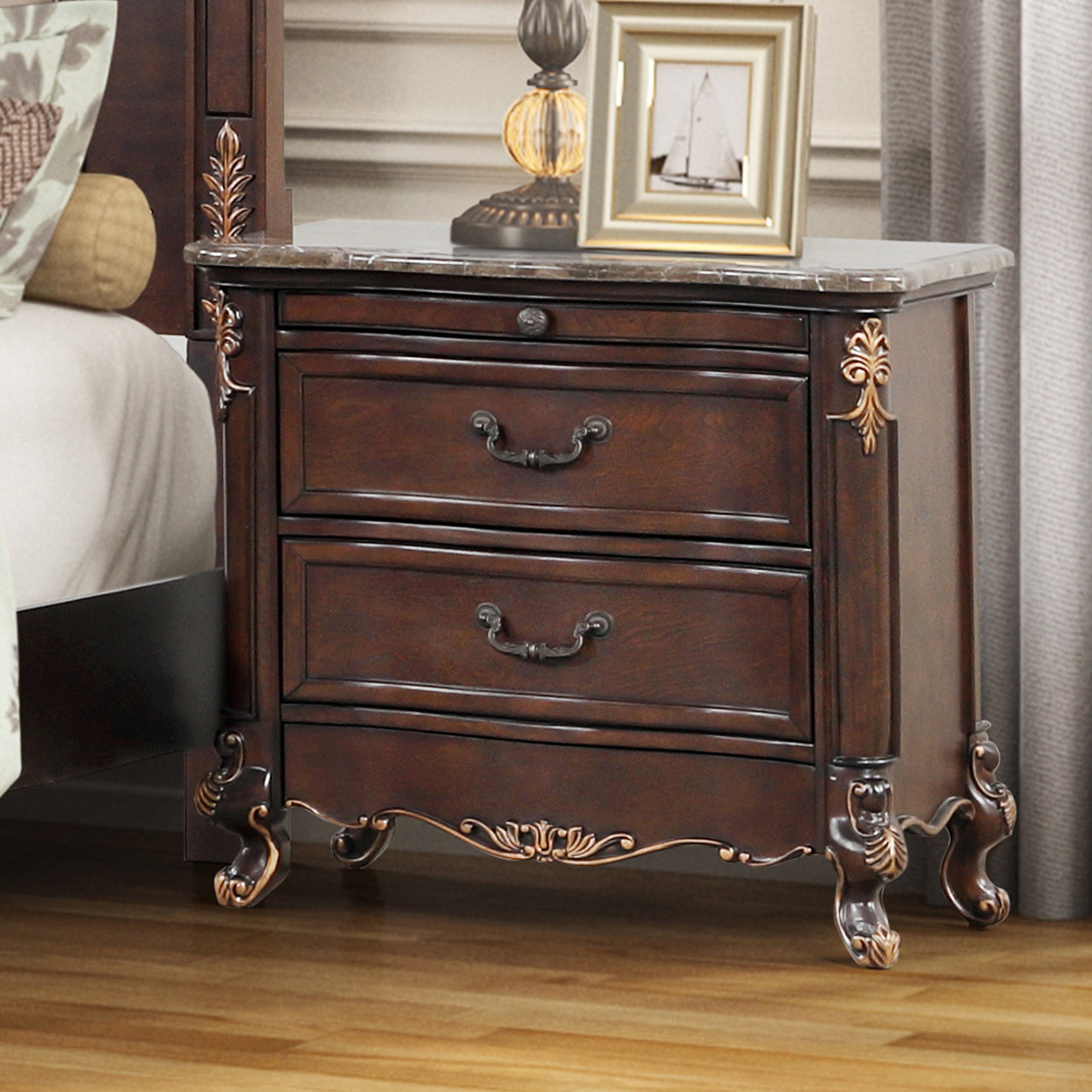 Constantine Nightstand w/Marble Top-Cherry