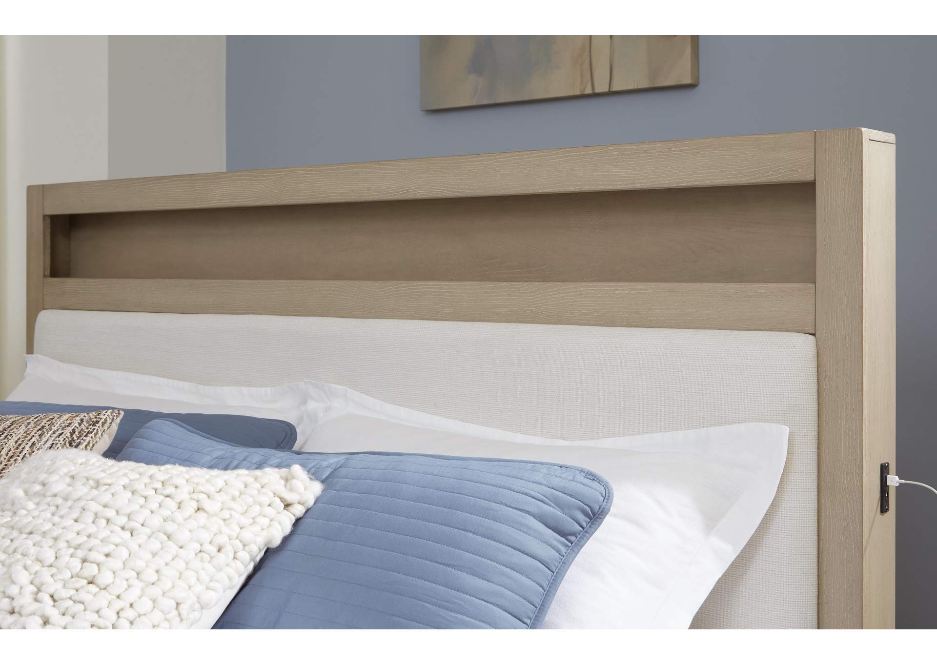 Calmoro King Bookcase Bed with Mirrored Dresser detail