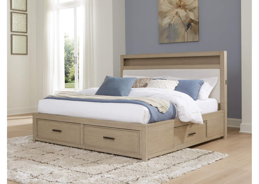 Calmoro California King Bookcase Bed with Mirrored Dresser, Chest and 2 Nightstands