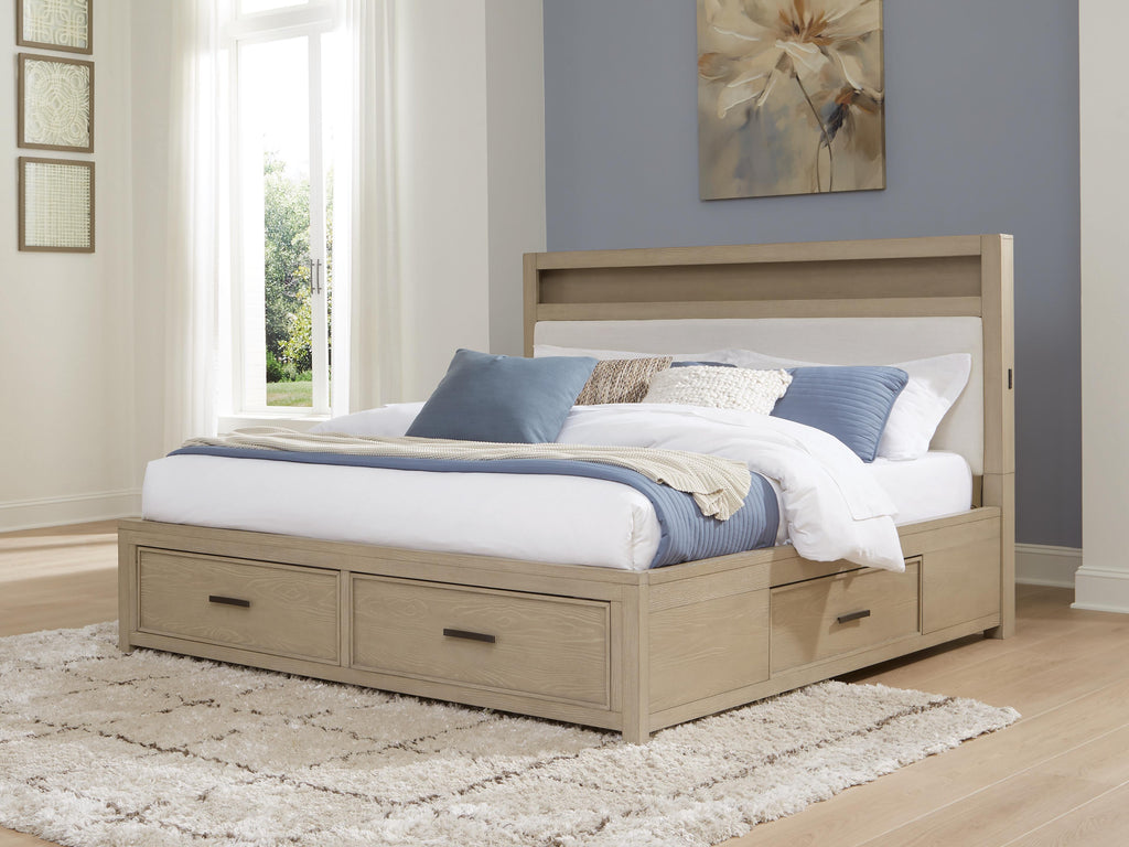 Calmoro California King Bookcase Bed in Gray, lifestyle view