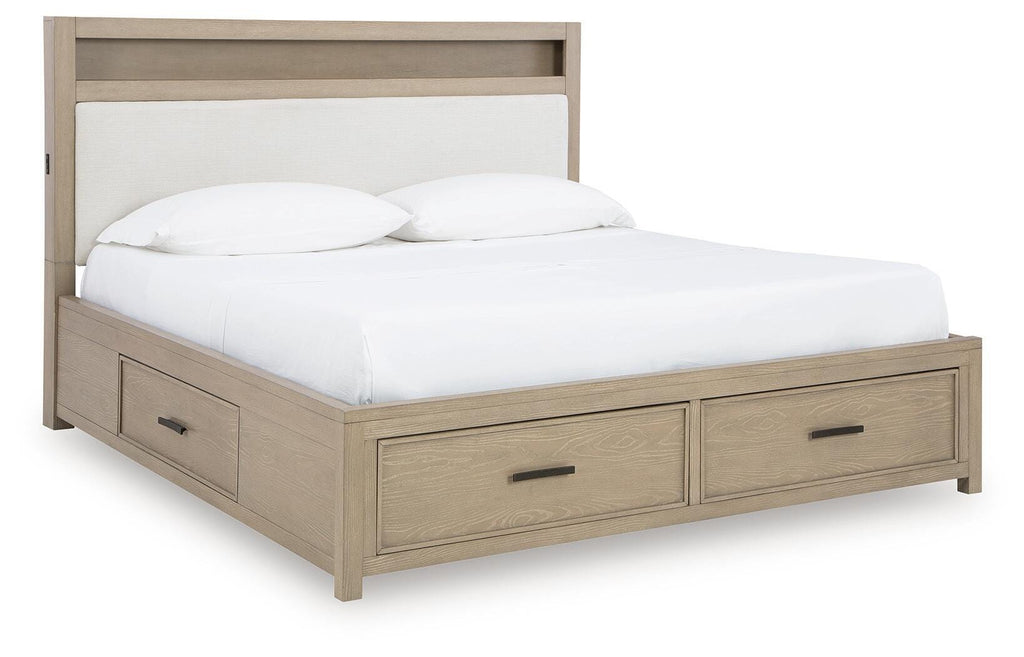 Calmoro Queen Bookcase Bed in Gray, closed view