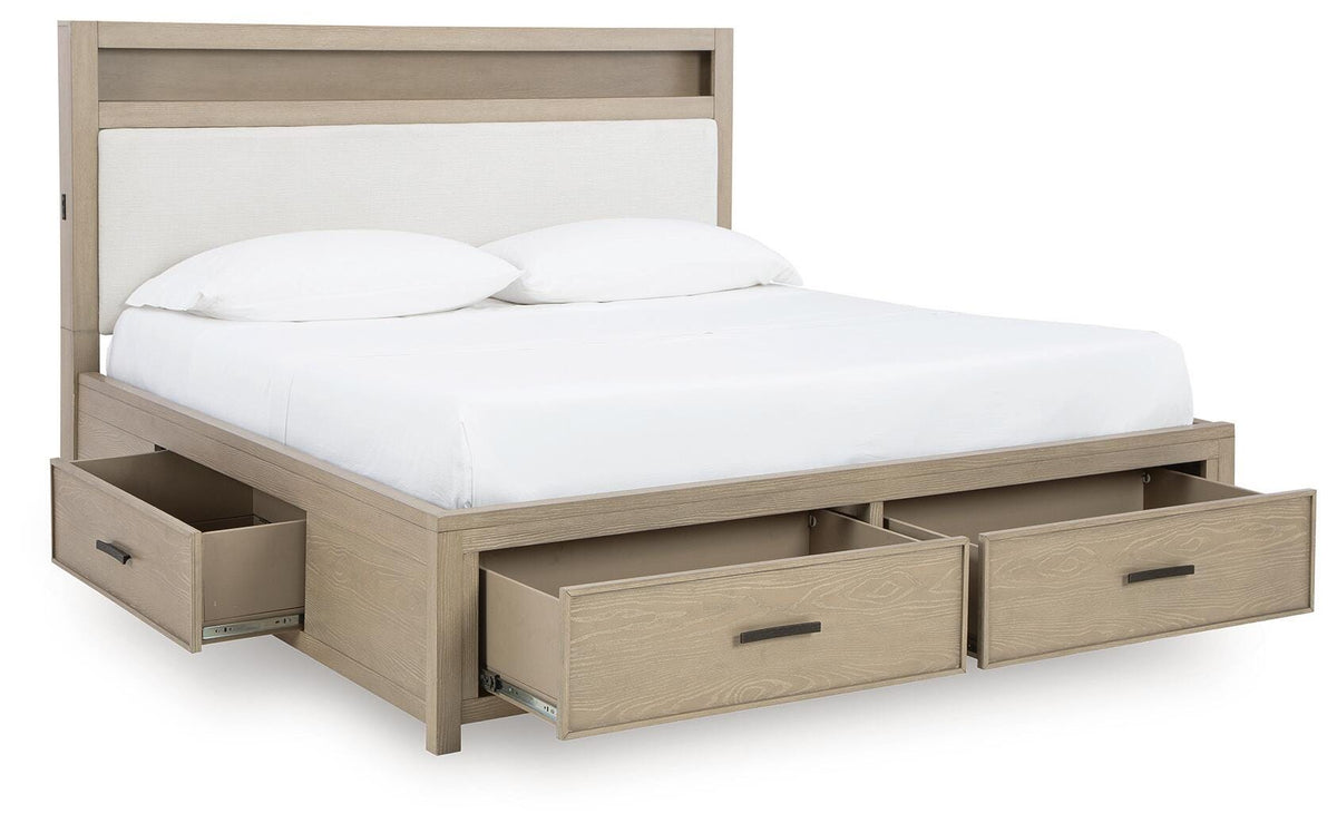 Calmoro Queen Bookcase Bed in Gray, open view