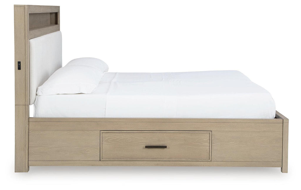 Calmoro King Bookcase Bed in Gray, side view