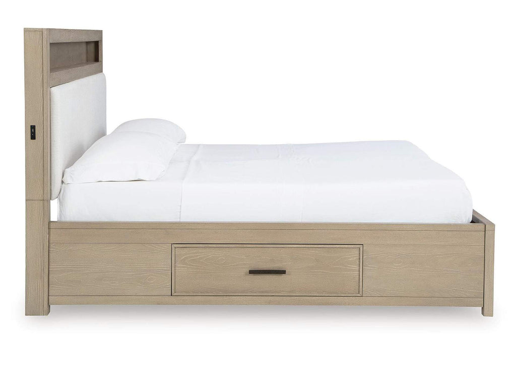 Calmoro California King Bookcase Bed with Mirrored Dresser and Nightstand side view