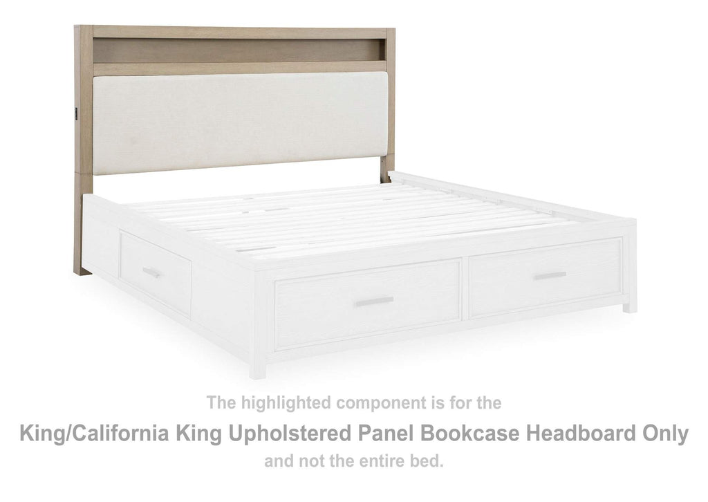Calmoro King Bookcase Bed with Mirrored Dresser