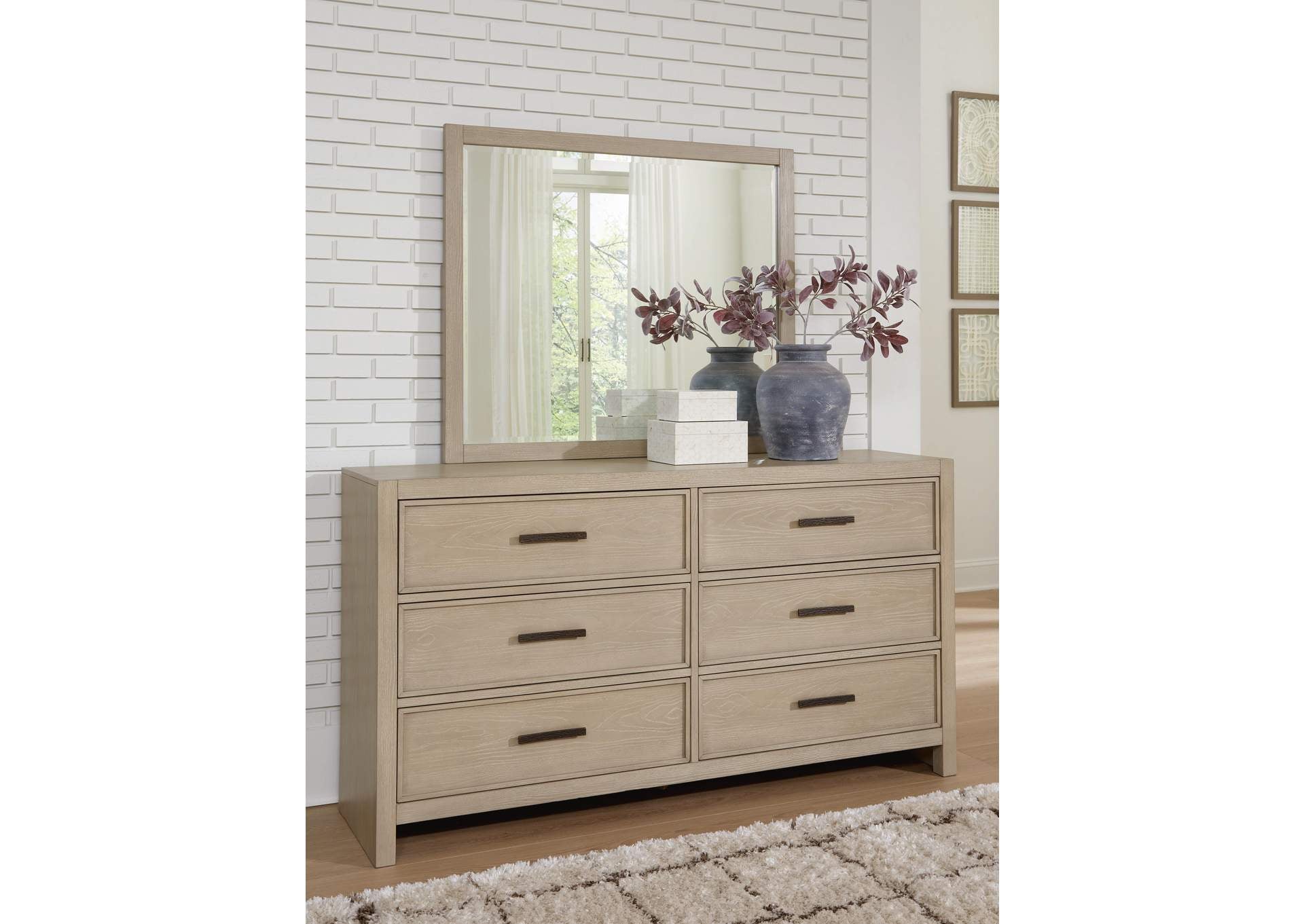 Calmoro Queen Bookcase Bed with Mirrored Dresser and Nightstand