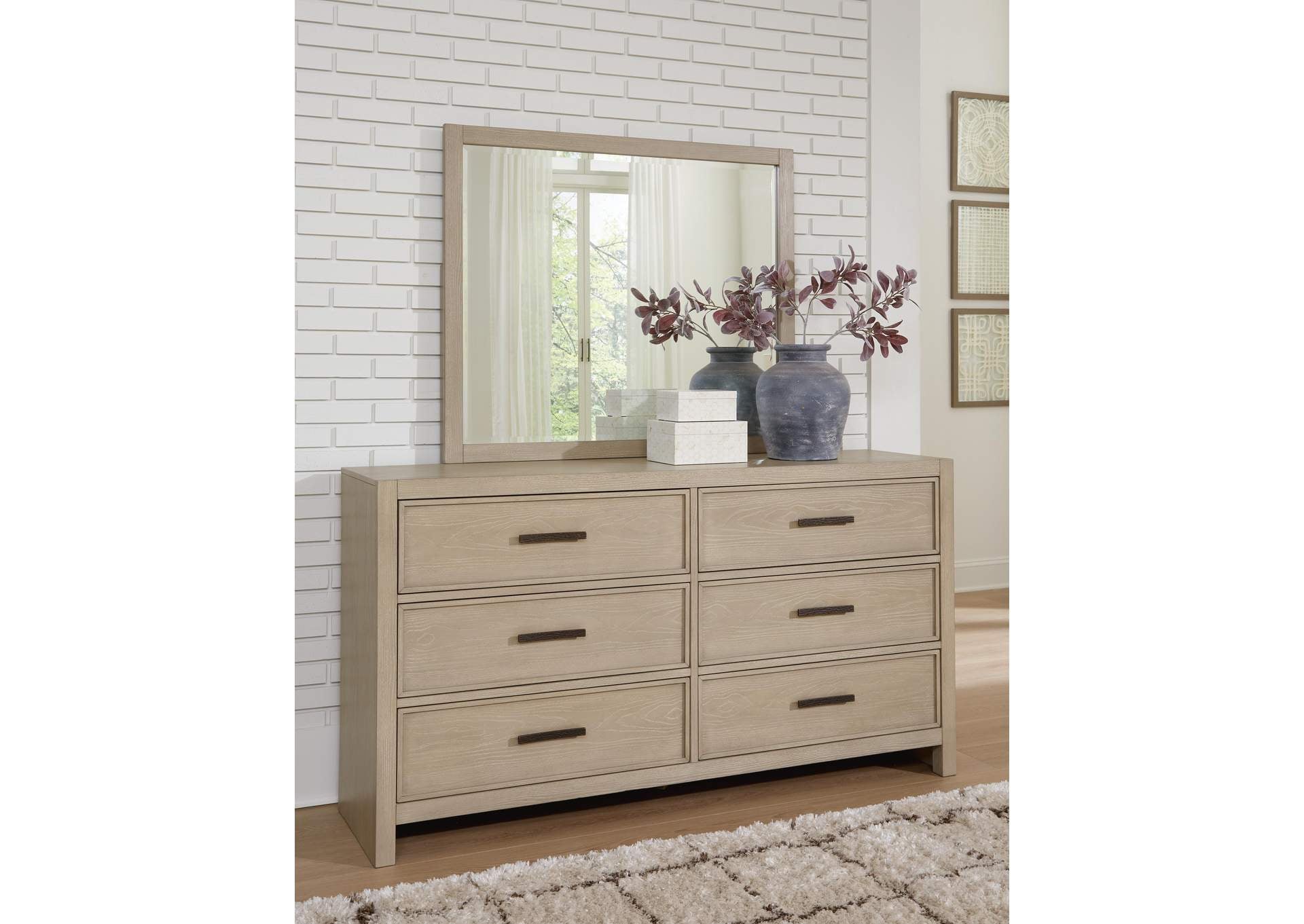 Calmoro California King Bookcase Bed with Mirrored Dresser and Nightstand