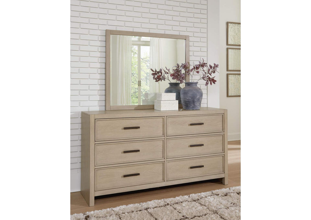 Calmoro King Bookcase Bed with Mirrored Dresser and Nightstand