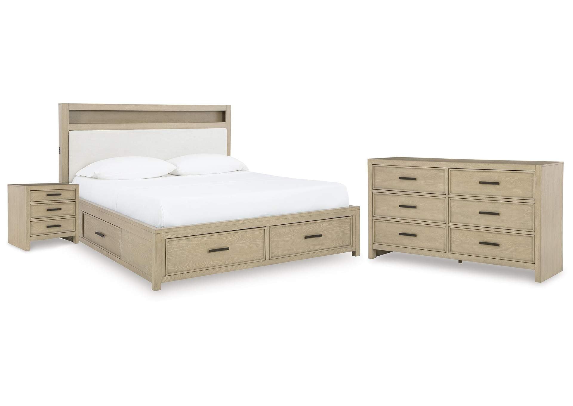 Calmoro King Bookcase Bed with Dresser and Nightstand