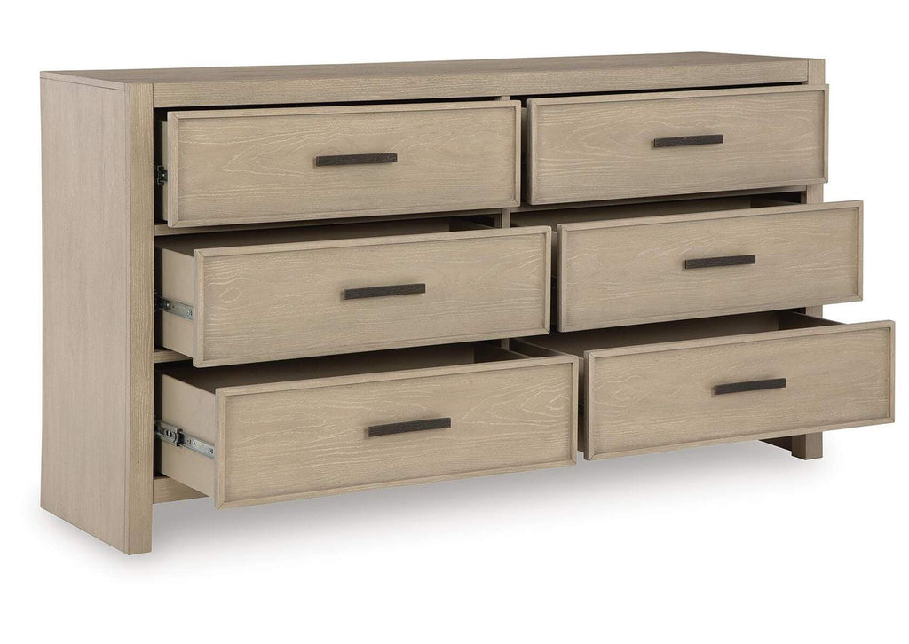 Calmoro Queen Bookcase Bed with Dresser and Nightstand angled view