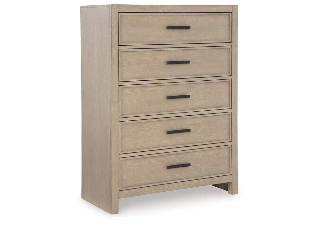 Calmoro Queen Bookcase Bed with Mirrored Dresser, Chest and 2 Nightstands angled view