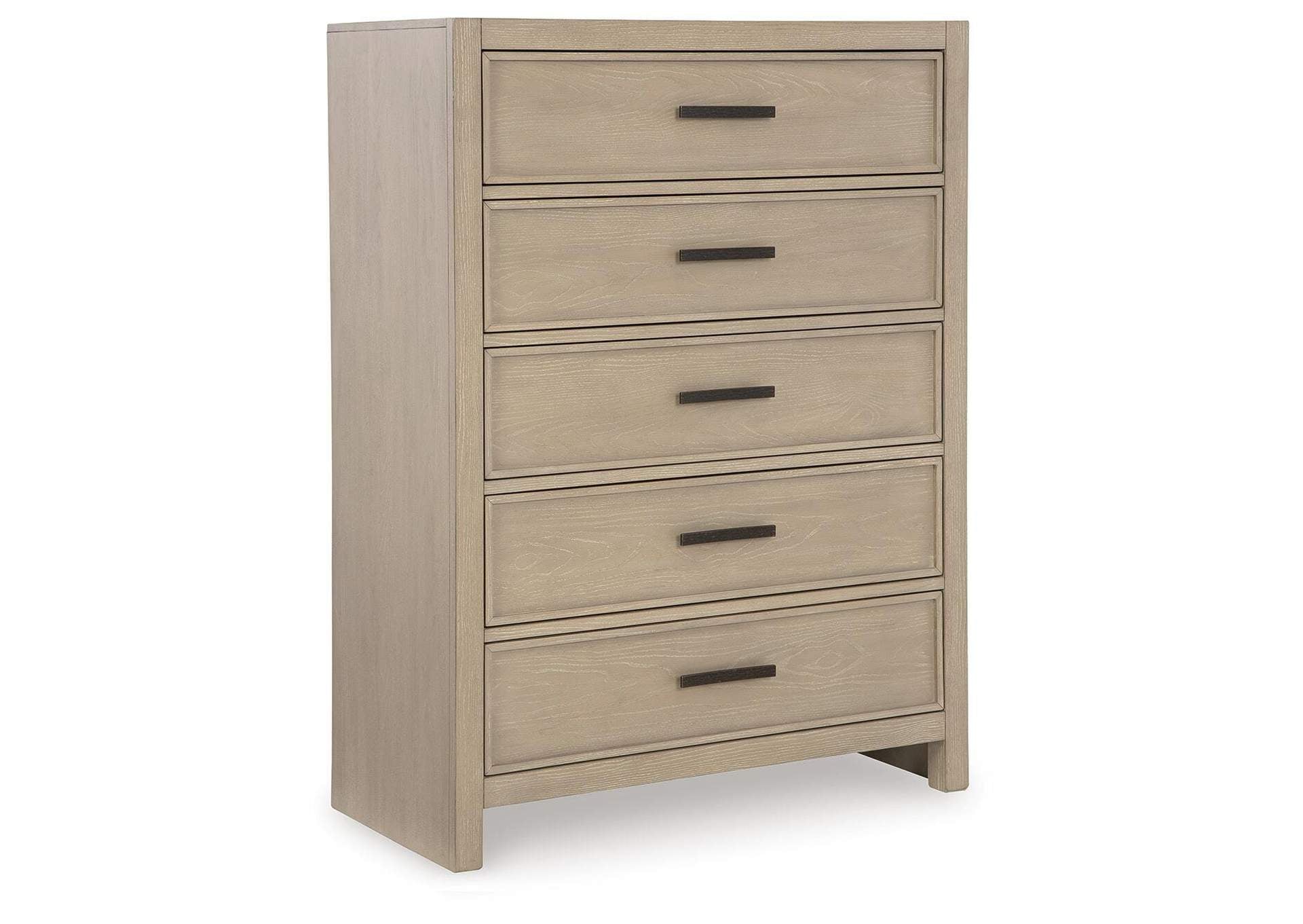 Calmoro Queen Bookcase Bed with Mirrored Dresser, Chest and 2 Nightstands angled view