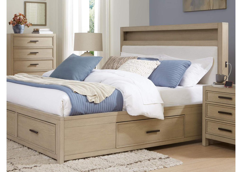Calmoro Queen Bookcase Bed with Mirrored Dresser, Chest and 2 Nightstands