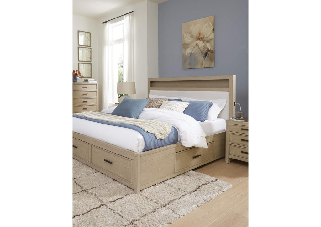 Calmoro Queen Bookcase Bed with Mirrored Dresser, Chest and 2 Nightstands