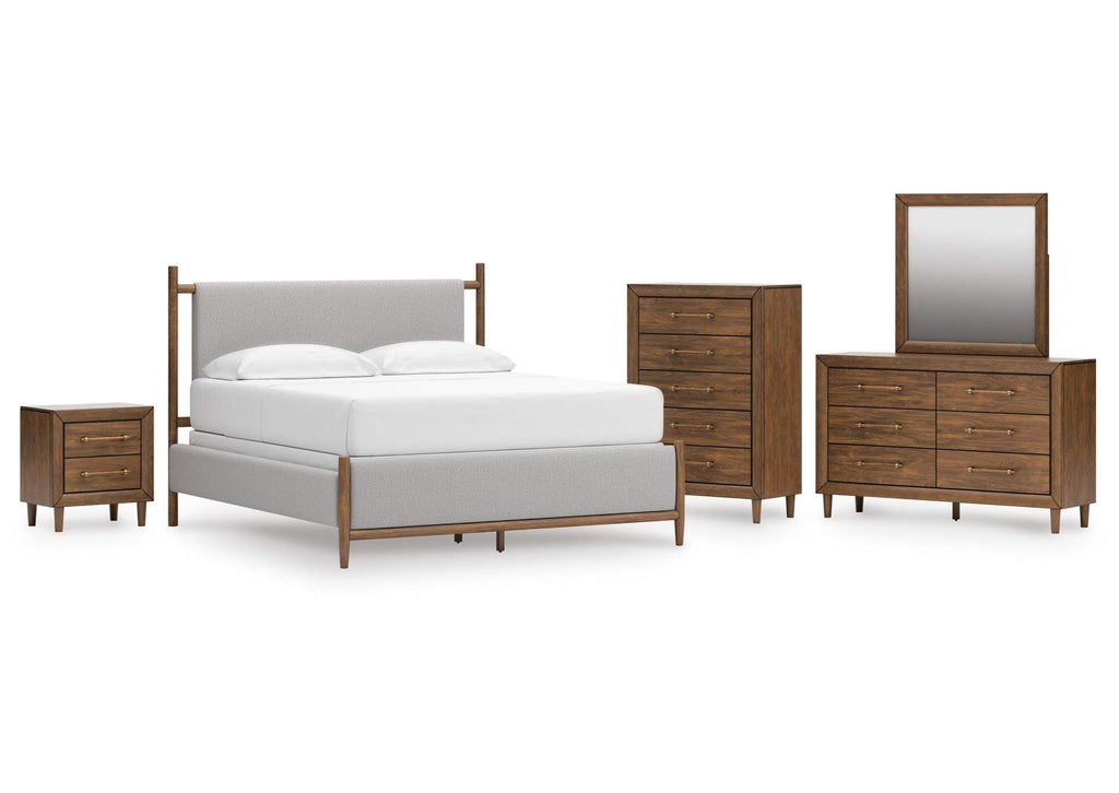 Lyncott California King Upholstered Bed, Dresser, Mirror, Chest and Nightstand