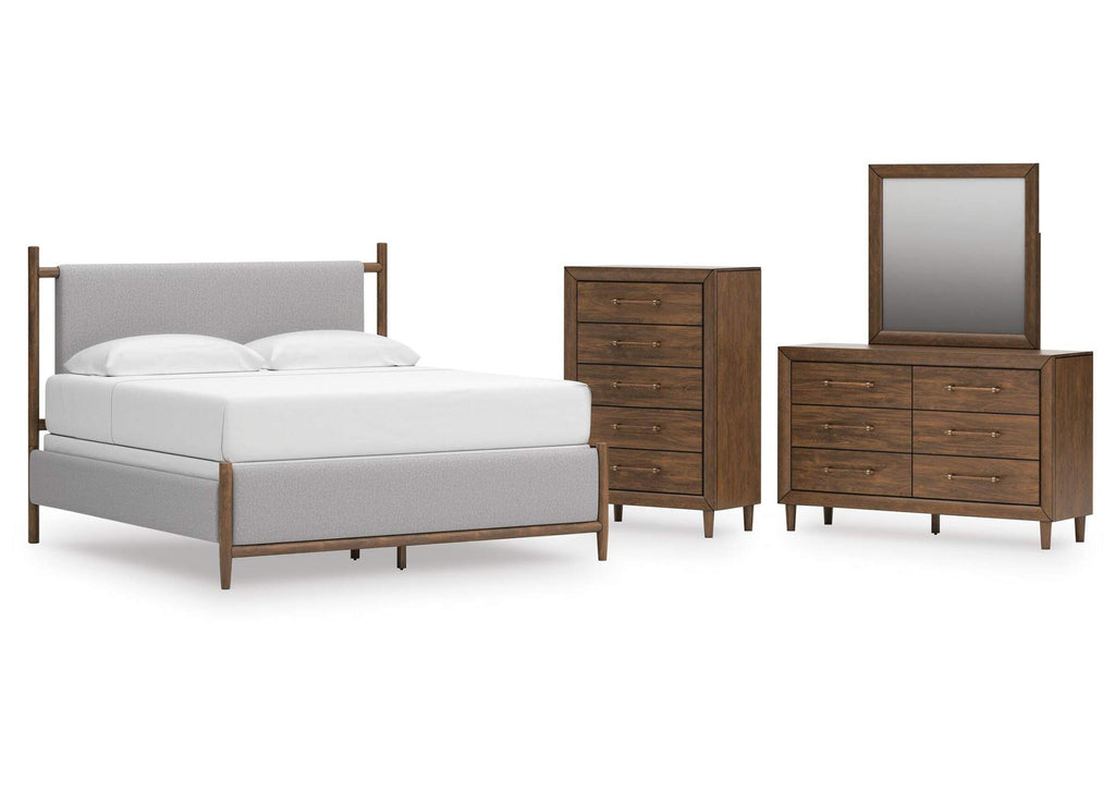 Lyncott King Upholstered Bed, Dresser, Mirror and Chest