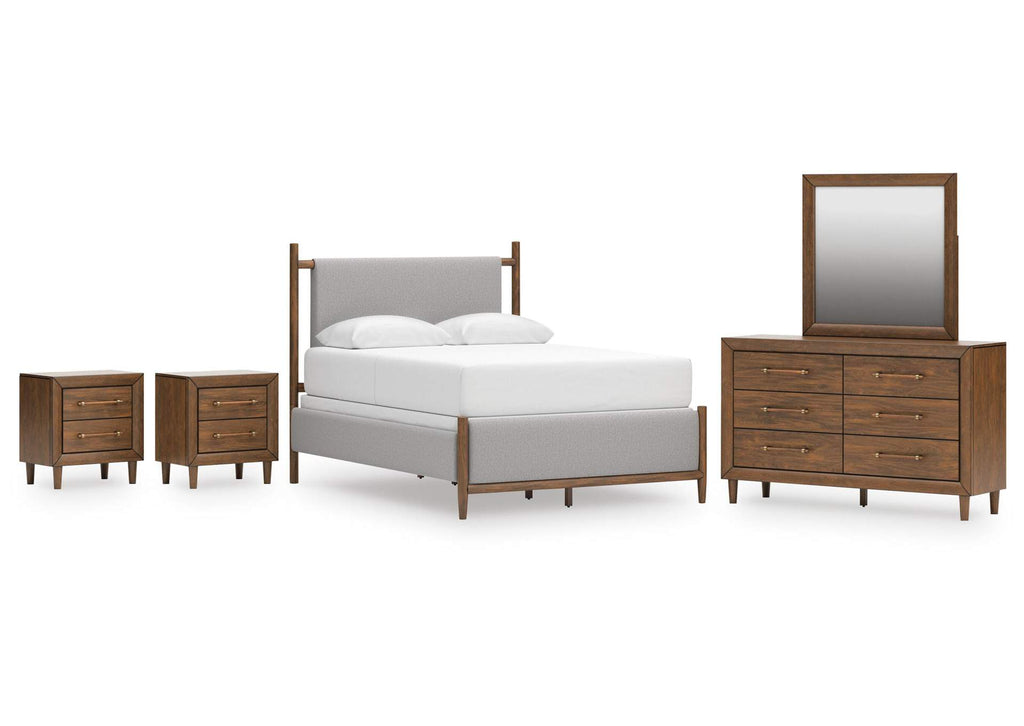 Lyncott Queen Upholstered Panel Bed, Dresser, Mirror and 2 Nightstands