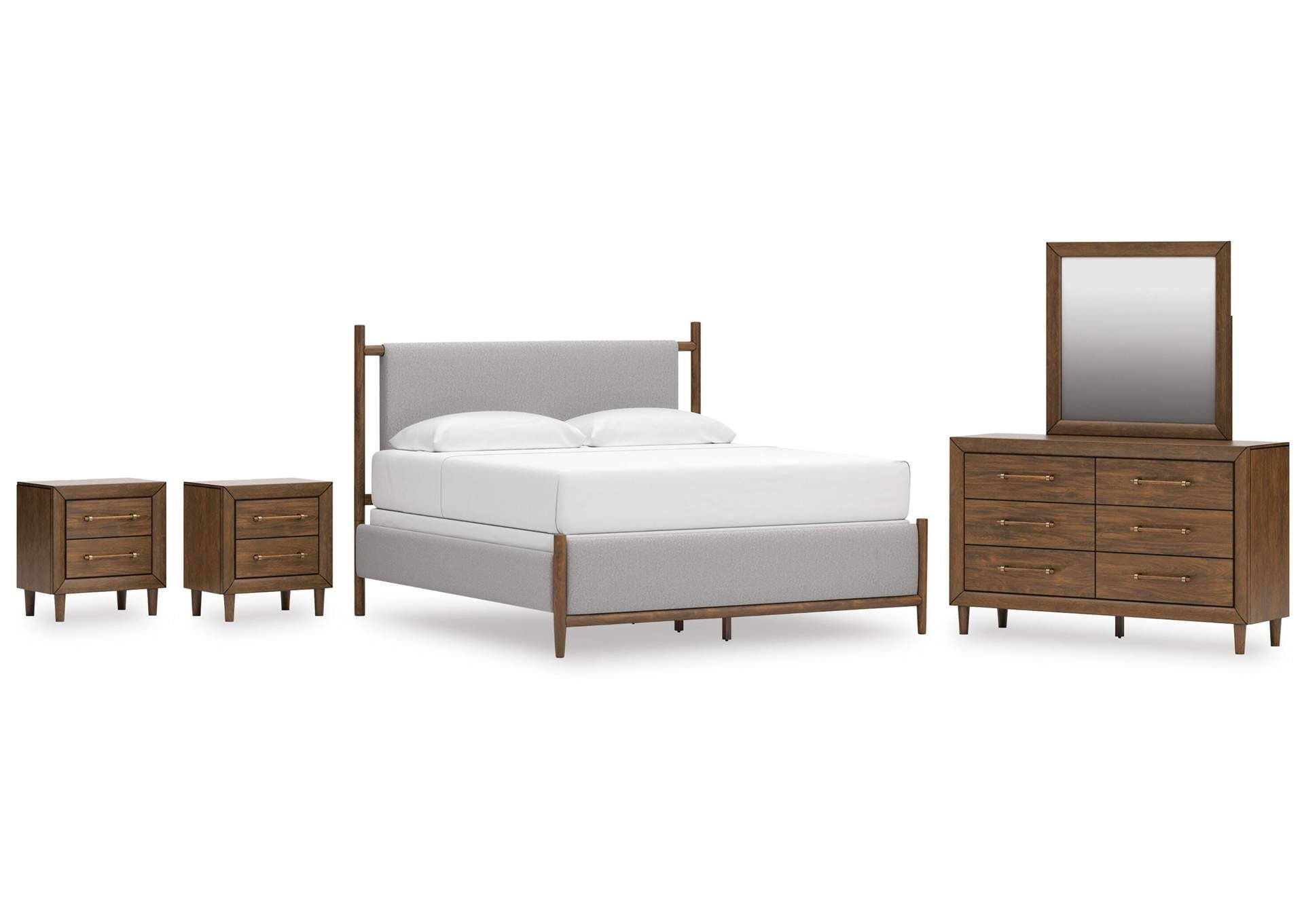 Lyncott King Upholstered Bed, Dresser, Mirror and 2 Nightstands