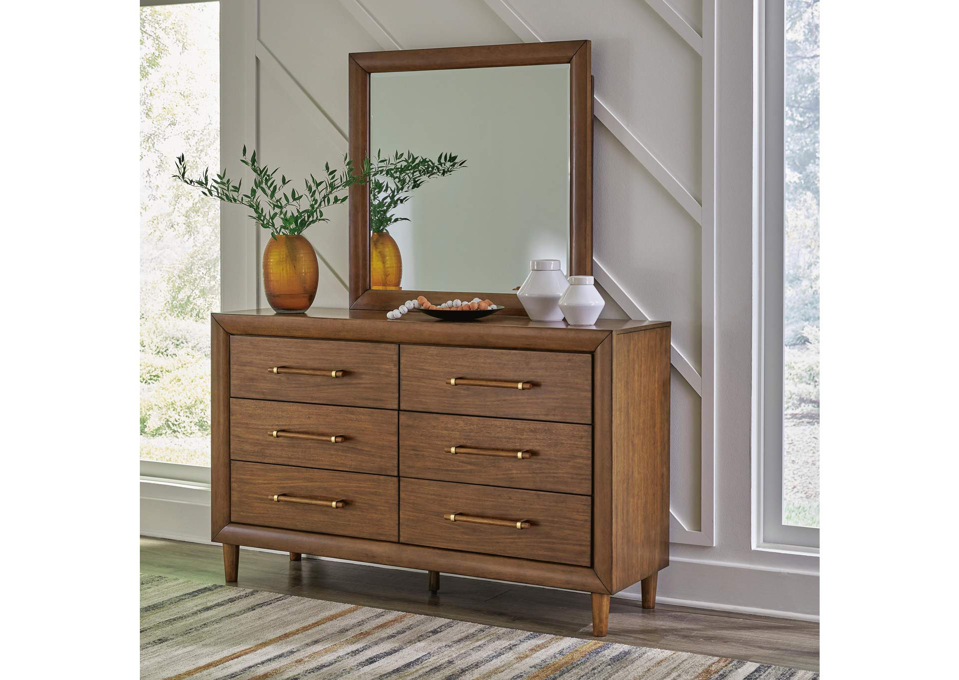 Lyncott King Upholstered Bed, Dresser, Mirror and Chest