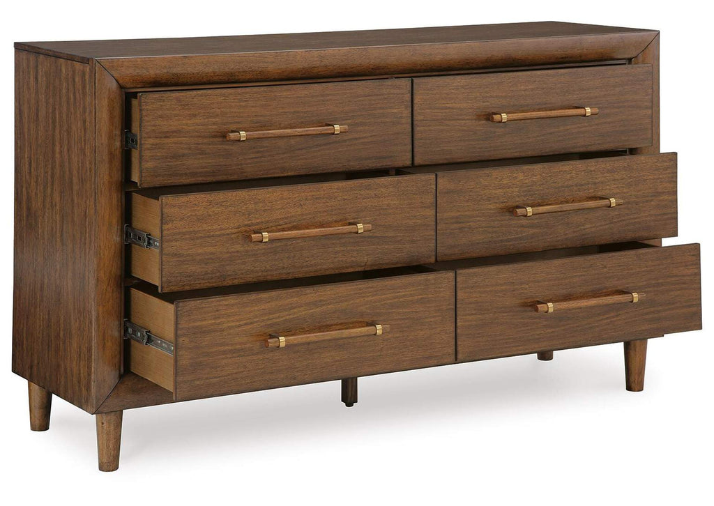 Lyncott California King Upholstered Bed with Dresser angled view